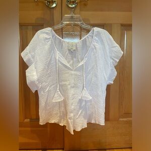 Women JOIE White Waffle Cotton Pull On Beach Top Crop Sleeve V Neck Tie NWT